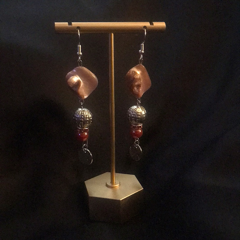 love, Savvy Handcrafted Pink, Silver and Red Beaded Dangle Earrings